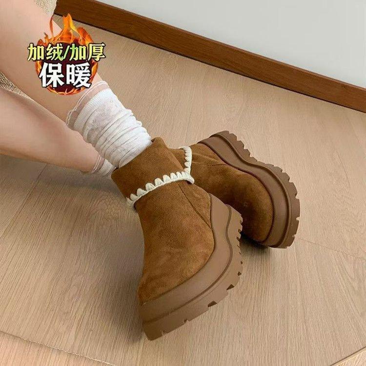 Thick-soled heightening snow boots, new winter piled and thickened outer wear cotton shoes, casual warm boots