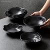 Black Melamine Tableware Raised Fruit Salad Plate Hot Pot Side Dish Container Anti-drop Plastic Noodle Bowl Kitchen Dinner Plate