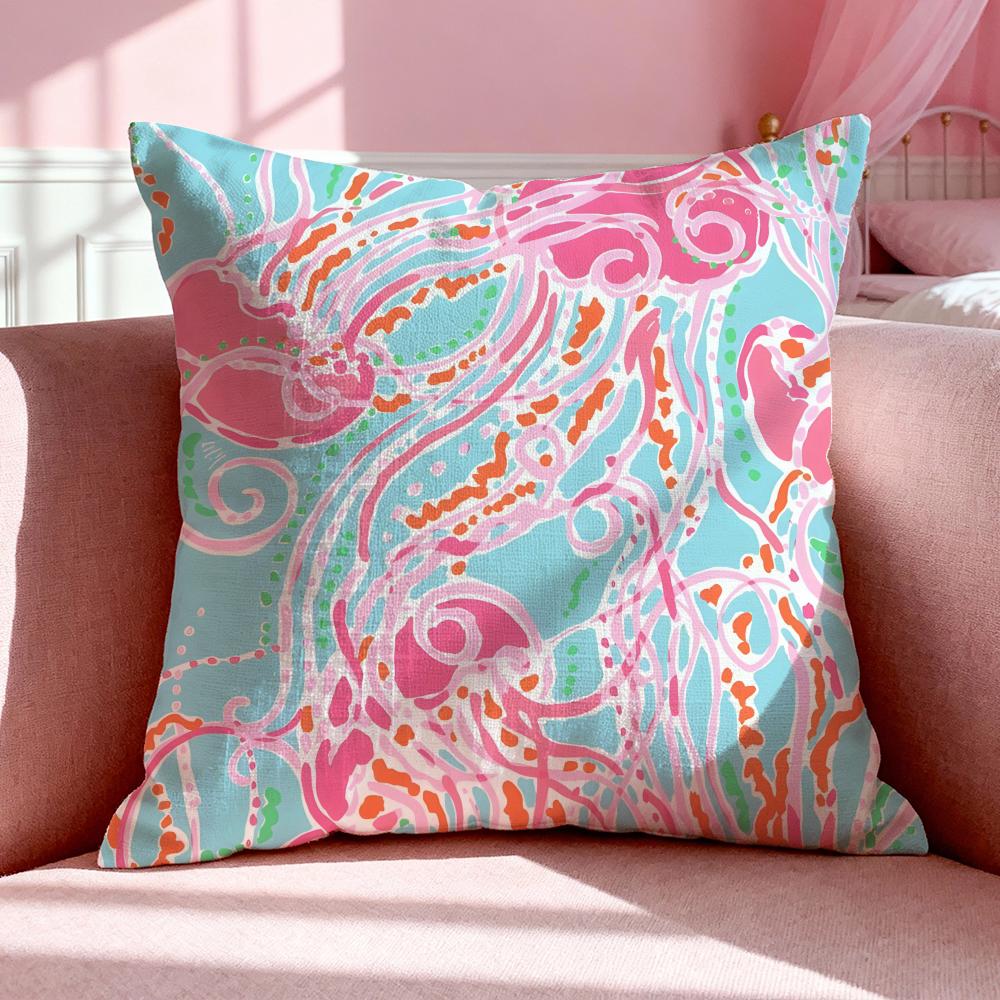 Fashion L-Lilly Pulitzer Cushion Cover Breathable Linen Pillowcase Summer Odorless Eco-Friendly Invisible Zipper Washable