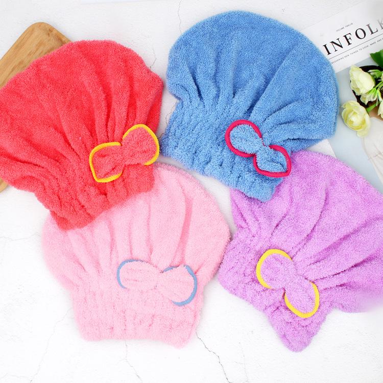 Women's Coral Fleece Bow Dry Hair Towel Cap - Super Absorbent, Quick-Drying Head Wrap