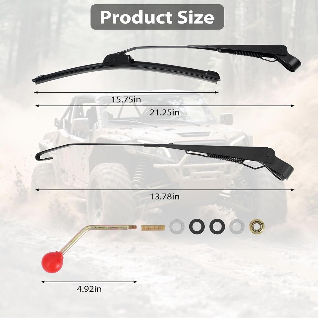 2 Pack UTV Windshield Wiper Kit - Hand Operated Manual Windshield Wiper For Polaris RZR Ranger, Can Am Maverick, Honda Pioneer & Golf Cart