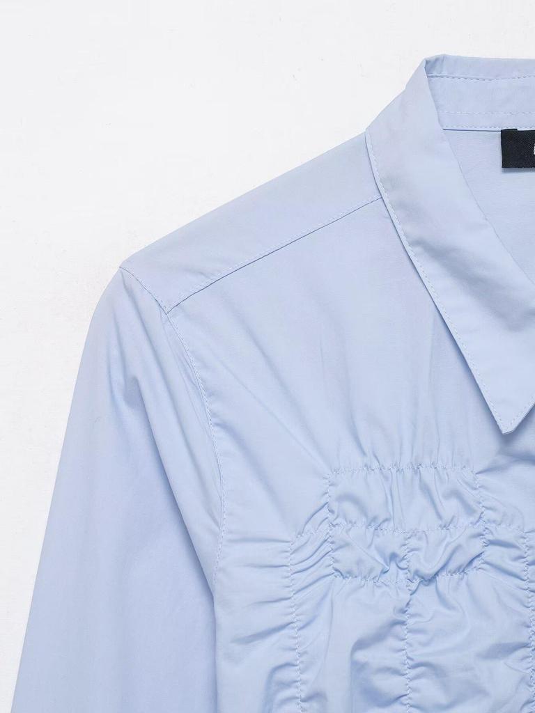 Women's Stretchy Pleated Poplin Long-Sleeve Shirt - 2025 Autumn/Winter European American Style