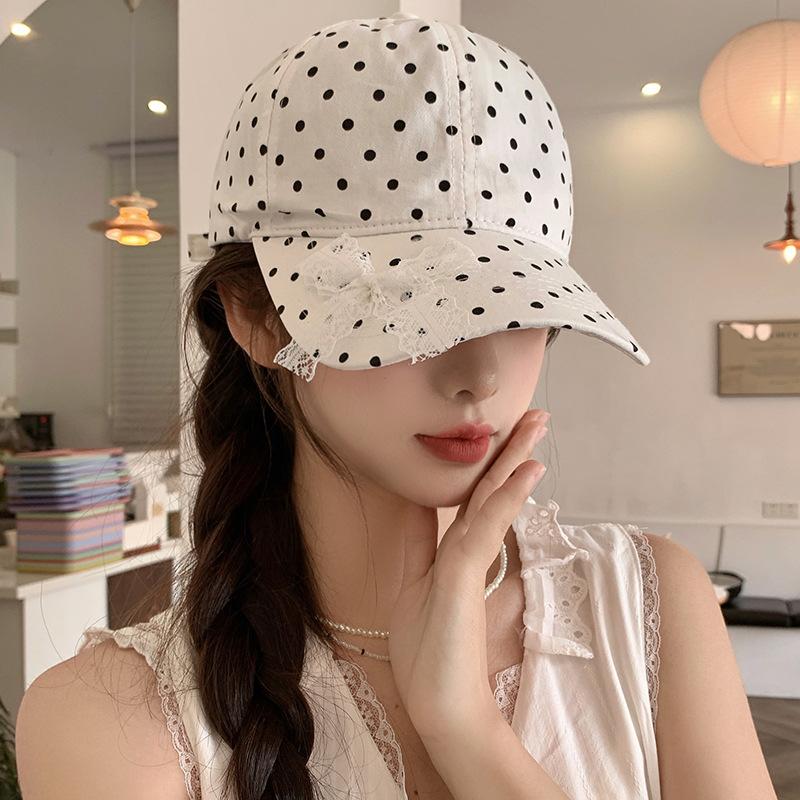 Polka Dot Bow Lace Baseball Cap Spring and Summer Wide Brim Sunshade Sunscreen Cap Sweet Versatile Cap Women