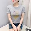 Classic Women's Shiny Cartoon Swan Hot Diamonds O-Neck T-Shirt Summer Office Lady Cotton Tops Clothes New Fashion Flower Fairy Tees