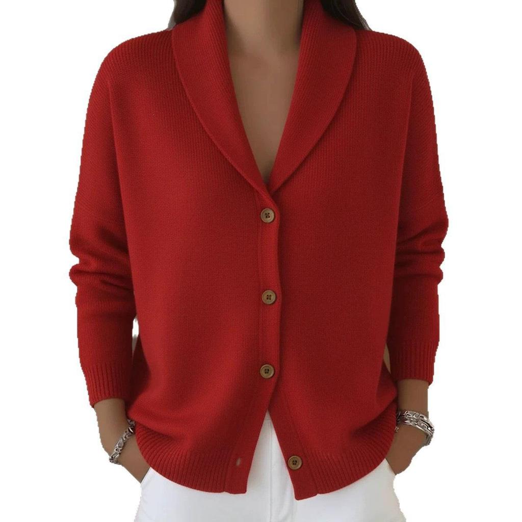 European & American Button Knit Lapel Sweater Cardigan - Autumn/Winter New Style, Solid Color (In Stock).