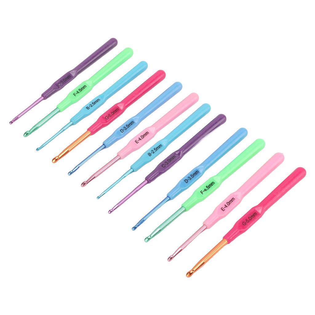 Crochet Hooks 12 Sizes Ergonomic Soft Hand Hook Design Lightweight Portable Metal Crochet Hook