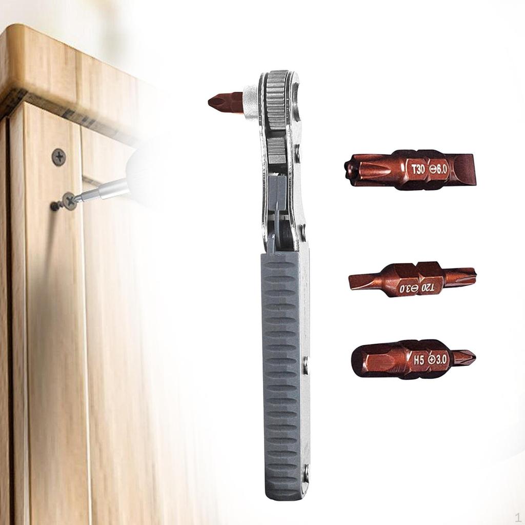 Bidirectional Ratchet Screwdriver Set with 4 Tips Disassemble Compact Quick Release Multifunctional
