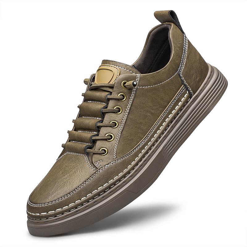 Men s Extra Wide Retro No-Tie Leather Casual Shoes 42 хаки