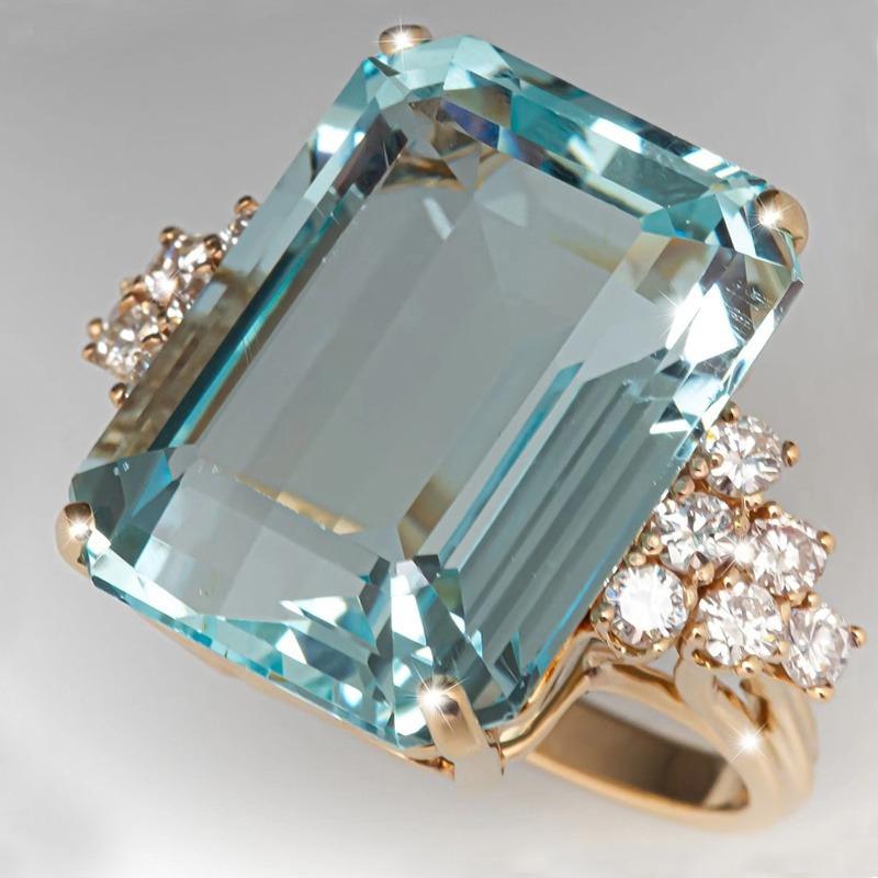 1Pc Luxurious Hyperbole Women Ring Cocktail Party Ring With Huge Sky Blue Cubic Zircon Prong Setting Valentine'S Gift For Wife