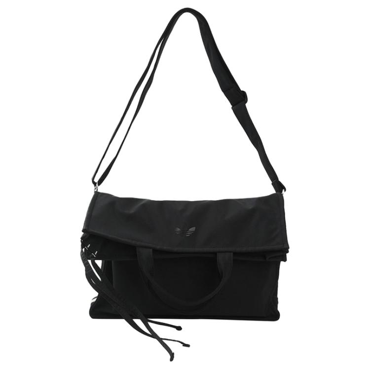 Adidas Originals Trefoil Print Flap Design Fabric Crossbody Bag Unisex bags Black KW9636 Black