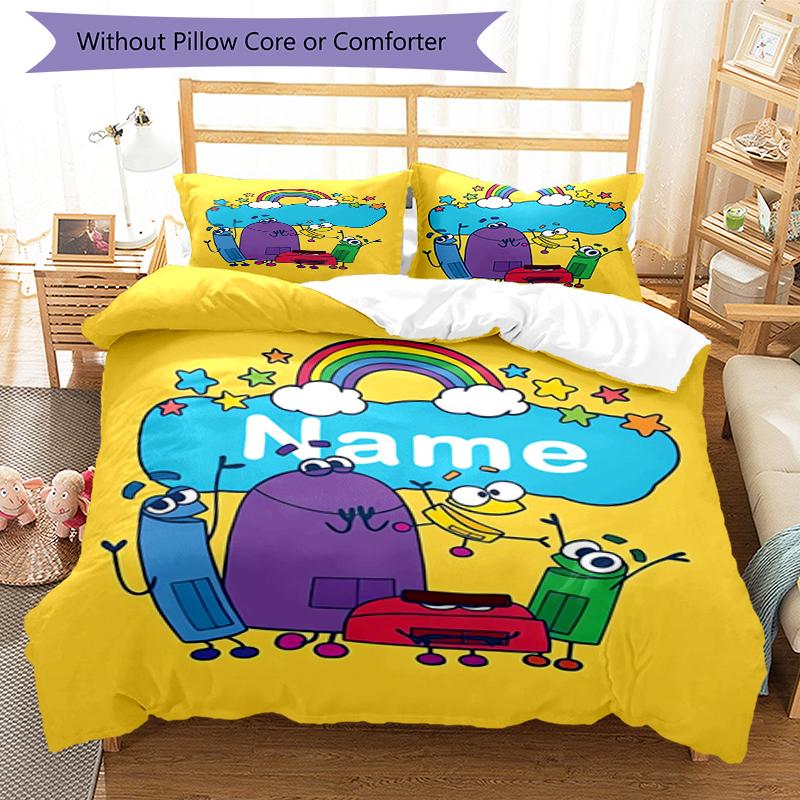 3pcs Custom Name StoryBots Bedding Set Duvet Cover Closure Includes 1 Duvet Cover & 2 Pillowcases, Soft and Comfortable for All Seasons.