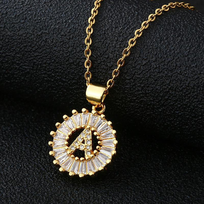 Xiyin Multicolor Zircon Copper Clavicle Chain Necklace with 26 Initial Pendants for Women