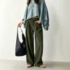 Women Corduroy High Waist Wide Leg Pants Casual Loose Fit Solid Color Trousers with Pockets