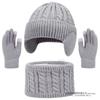 Dziecięcy Zimowy Ciepły Dzianinowy Zestaw Czapka z Pomponem Szalik Rękawiczki Zestaw 3 Szt. Lub Pojedyncza Czapka Beanie Wiatroodporna Ochrona Uszu Dla Chłopców Dziewczynek Zimna Pogoda Na Zewnątrz