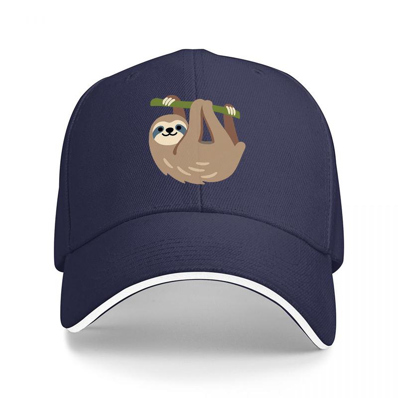 Sloth Hanging On Branch Baseball Cap Black With White Trim Cute Animal Design Unisex Adjustable Hat For Unisex And Women