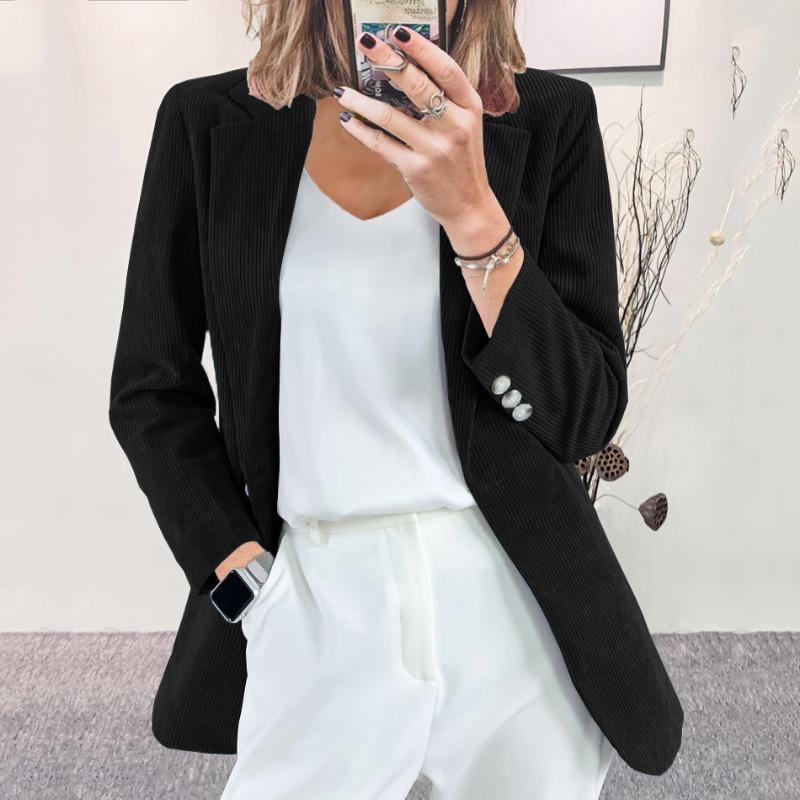 

Autumn and winter new corduroy ladies cardigan, temperament slim solid color casual professional small suit jacket S чёрный