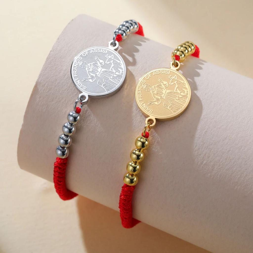 LIKGREAT St Francis Medal Bracelet for Men Women Dog Blessing Amulet Catholic Saint Religious Stainless Steel Jewelry Gifts