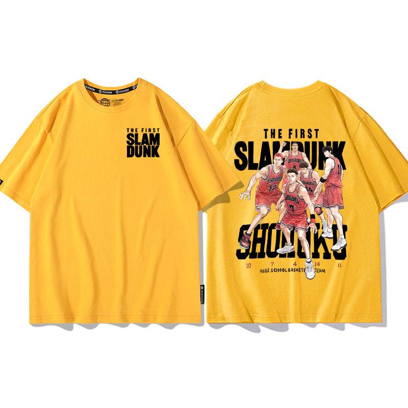 Cool anime Slam Dunk cartoon short-sleeved T-shirt for men summer front and back print loose clothes around Yukawa Kaede