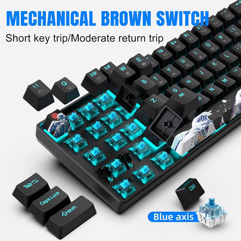 68 Keys 60% Mechanical Gaming Keyboard Hot Swappable Blue Switch Ice Blue Backlight Detachable USB-C Cable For Windows Mac Linux