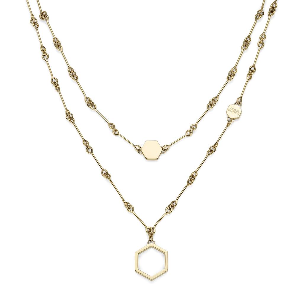 Olivia Burton Signature Honeycomb Classic Double Chain Gold Necklace Women's (24100306)