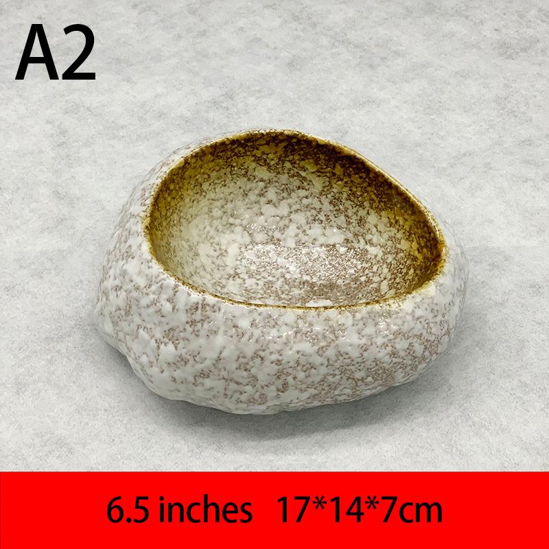 Creative Japanese Stone Bowl Ceramic Tableware Restaurant Sashimi Sushi Plate Barbecue Shaop Plate Fruit Salad Dessert Bowl