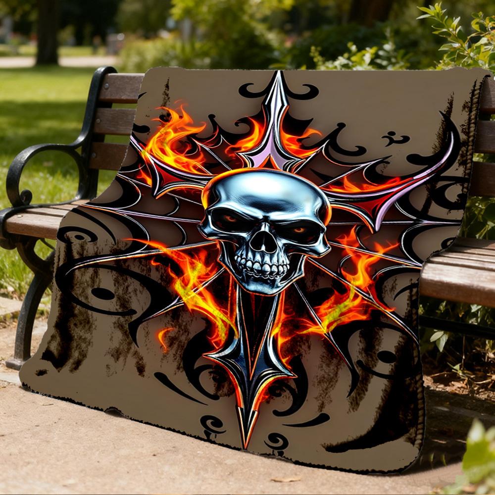 1pc Gothic Skull Design Print Outdoor Blanket, Lightweight Polyester,