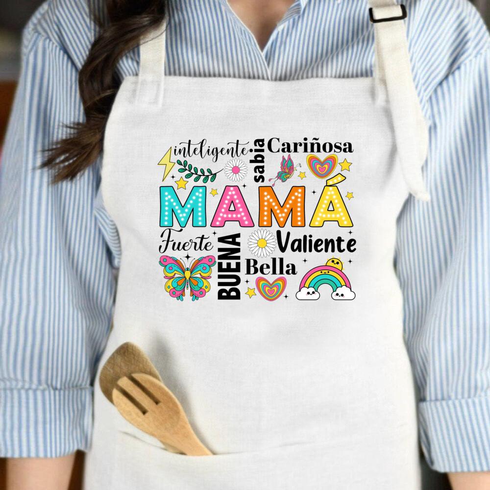 Smart Intelligent Brave Beautiful Mom Print Women Apron Mama Pocket for Cooking Baking Aprons Mother's Day Birthday Gift for Mom