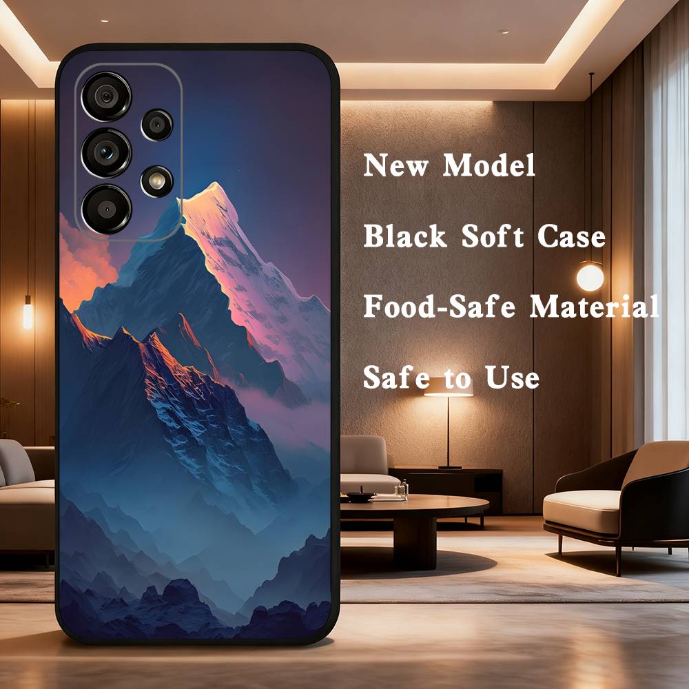 Snow Mountain Scenery Design Phone Case Soft black protective case for Samsung Galaxy A32,A10,A71,A11,A12,A13, A31, Note 10,etc.
