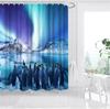 Penguin Shower Curtain Blue Bathroom Curtain Polar Animal Aurora Bathroom Curtain Waterproof Polyester Fabric with Hook