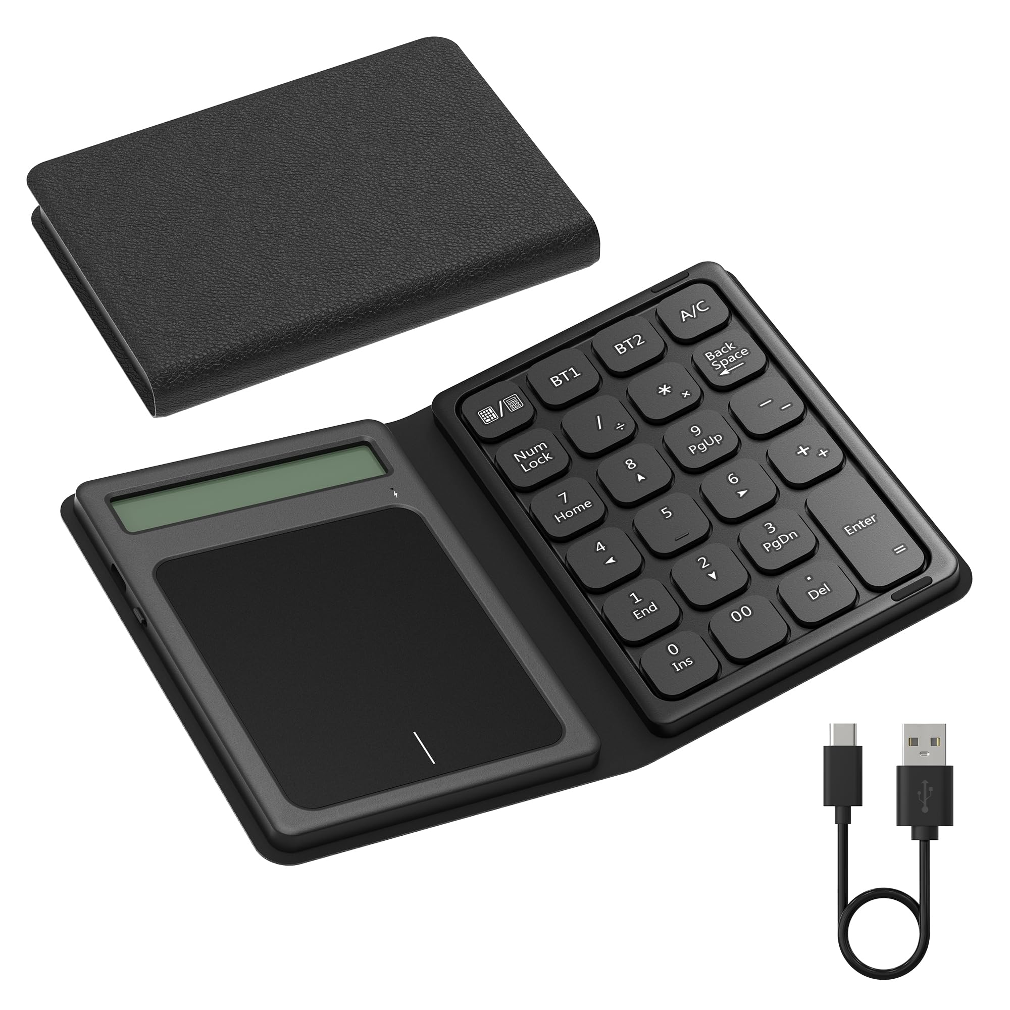 

Bluetooth Numeric Keypad, Calculator, and Touchpad 3-in-1 - Type-C Rechargeable Foldable Portable Wireless 23-Key Keypad with TabNum Lock Keys, Large