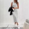 Fashion O-neck Solid Knitted Bodycon Ladies Bottom Tank Dresses Autumn Sexy Gray Package Hips Maxi Dress Party Vestidos