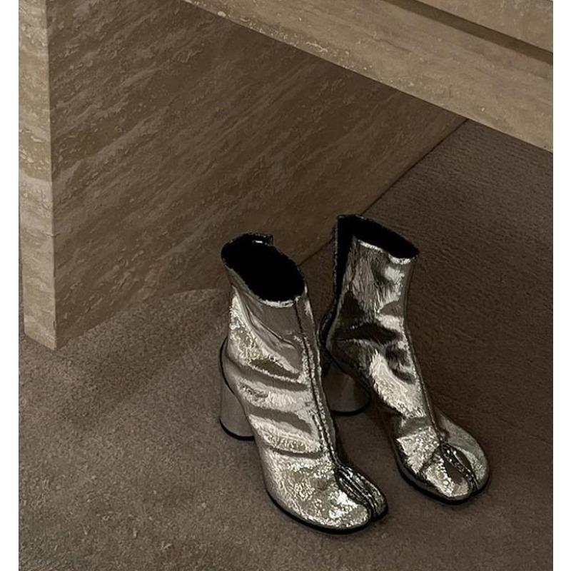 Luxury Brand Designer Tabi Split-toe Ankle Boots Women Genuine Leather Chunky High Heel Short Boots 2025 Spring Autumn Shoes