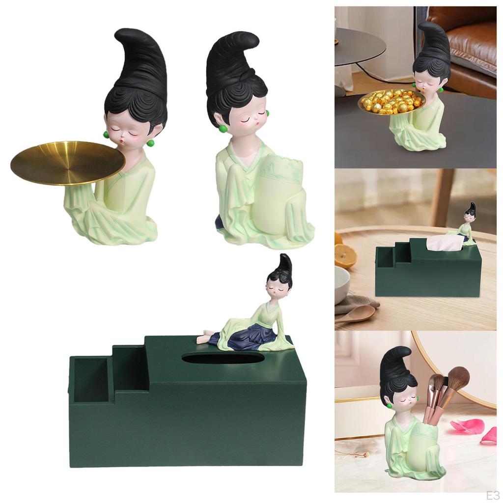 Chinese Ancient Girl Ornament Storage Decoration Art Figurine for Tabletop