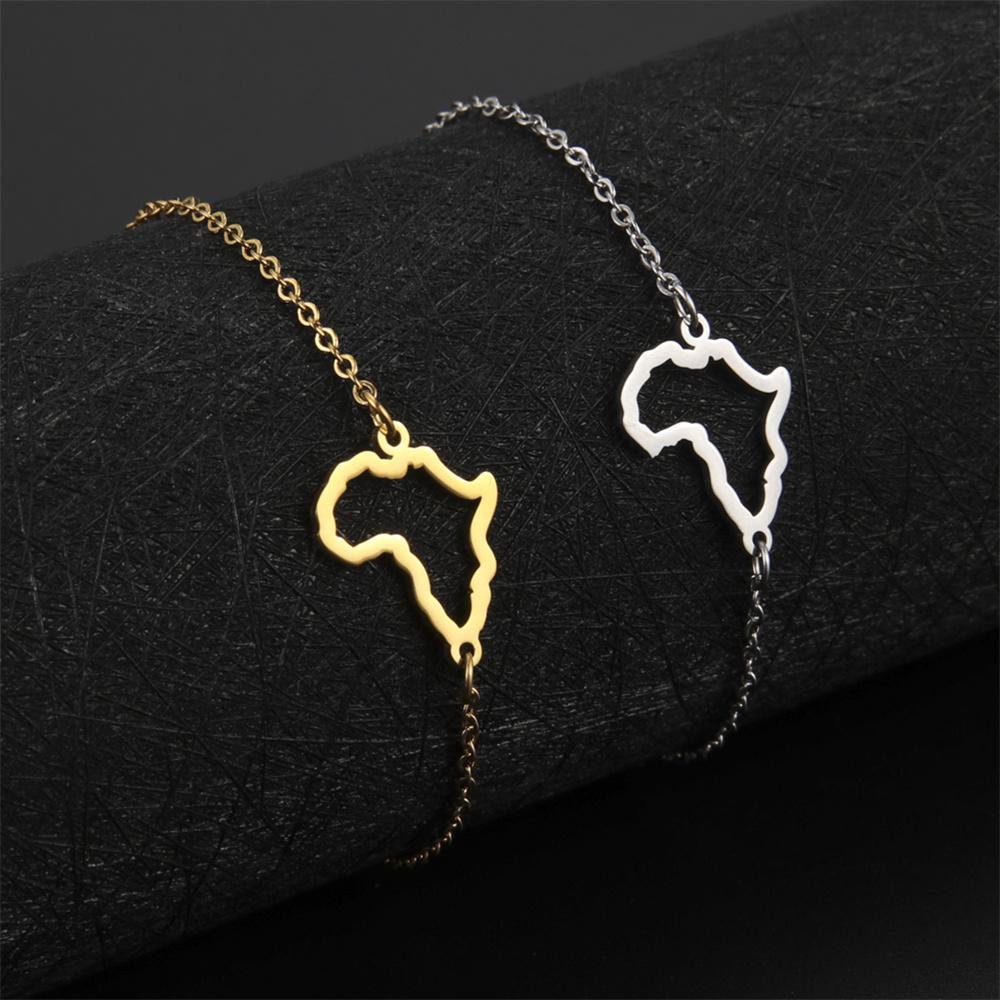 Africa Map Bracelet for Women Girls Gold Color Stainless Steel African Map Charms Link Chain Wrist National Jewelry Gift
