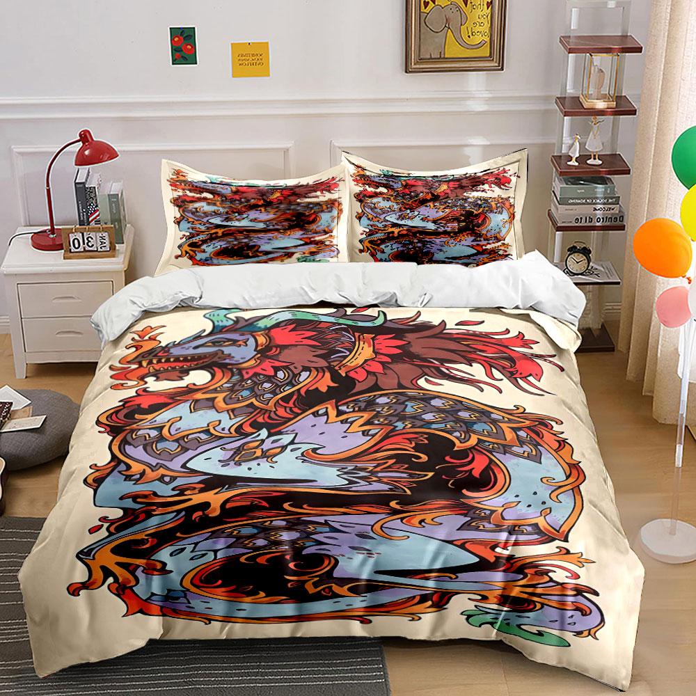 Dragon with swirling flames. Bedding sets Duvet cover sets Duvet covers Pillowcases(1 * Duvet Cover 2 * Pillowcases without duvet insert)
