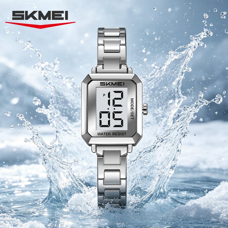 SKMEI 2581 Retro Square Elegant Lady's Digital Watch Small Dial Multifunction Chic Trendy Electronic Clock Gift