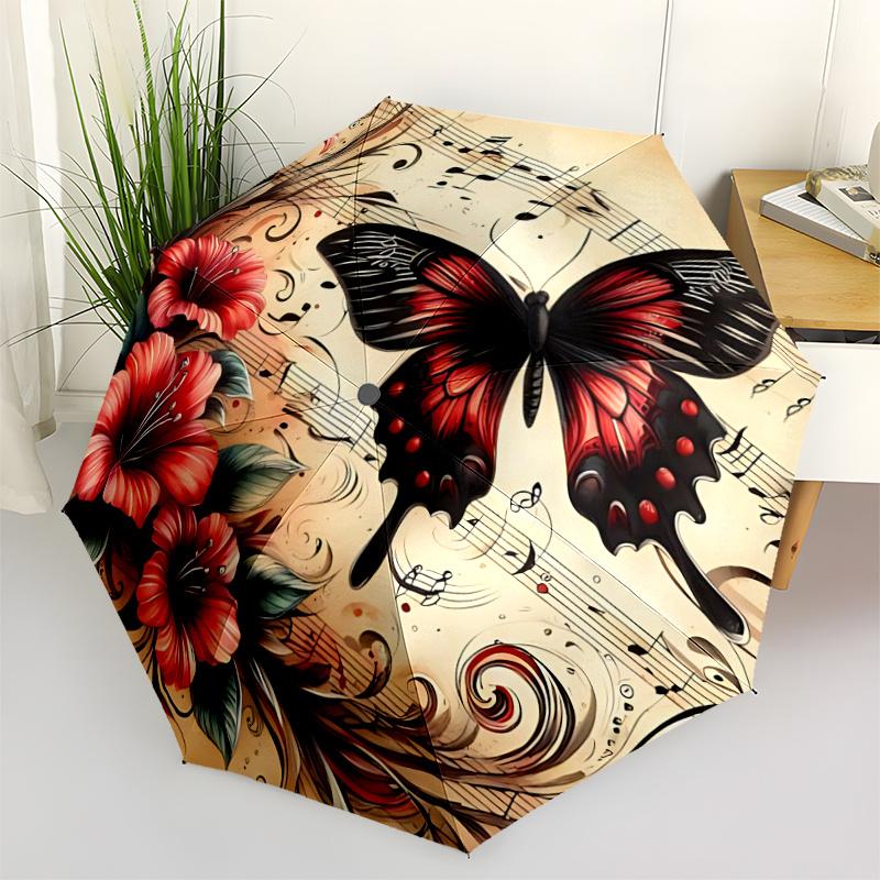 1pc Butterfly Music Automatic Open/close Umbrella, 8-Rib sturdy structure, Portable Travel Umbrella, Parties, Everyday Usel037