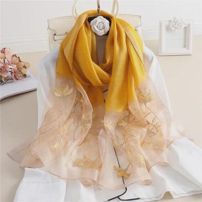 Luxurious Women's Hand-Embroidered Silk Wool Scarf/Shawl