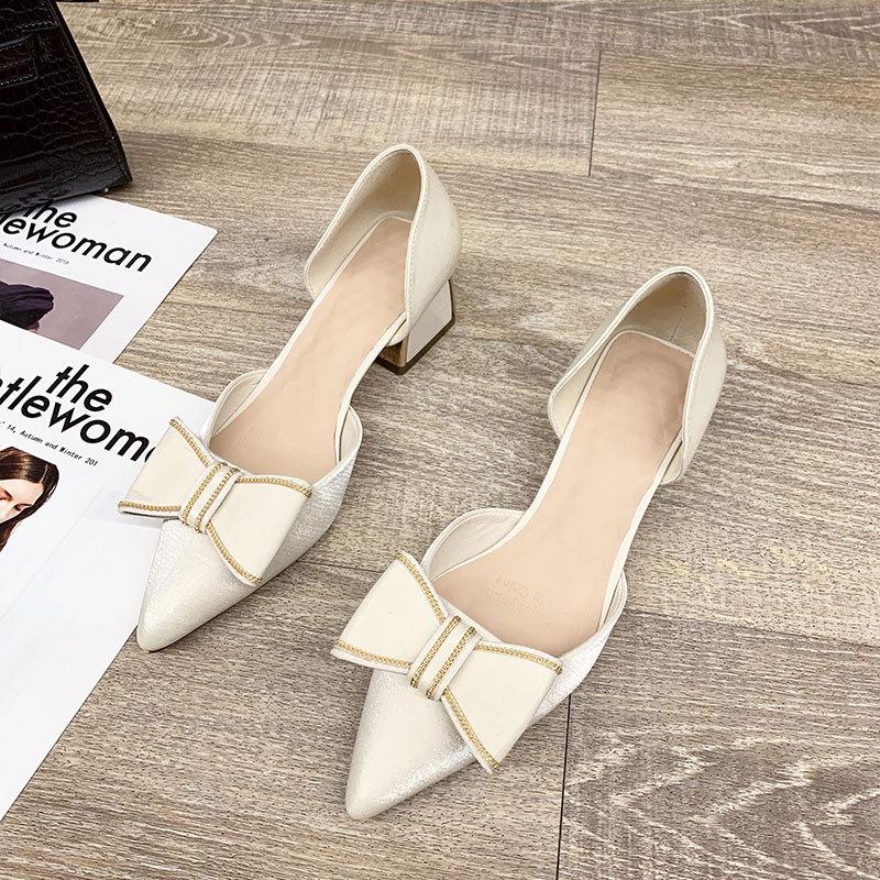 

2025 new women s shoes summer pointed high heels medium heel thick heel fairy style fashion bag head hollow sandals women 39 бежевый