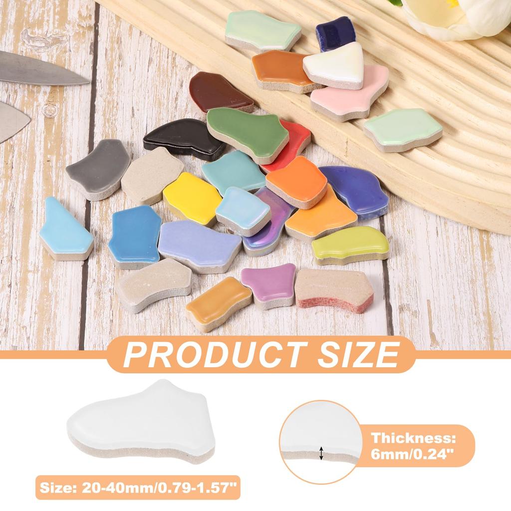 PATIKIL Irregular Ceramic Mosaic Broken Porcelain Stained Stone Mosaic Large for DIY Craft Home White 500g/1.1LB Tiles, 0.79"-1.57", Tiles, Quantity,