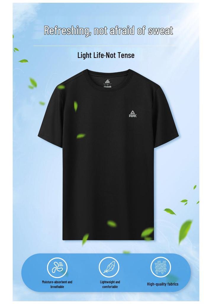 PEAK Men's Quick-Dry Short Sleeve Summer Sports T-Shirt - Comfortable & Loose for Casual Running & Fitness