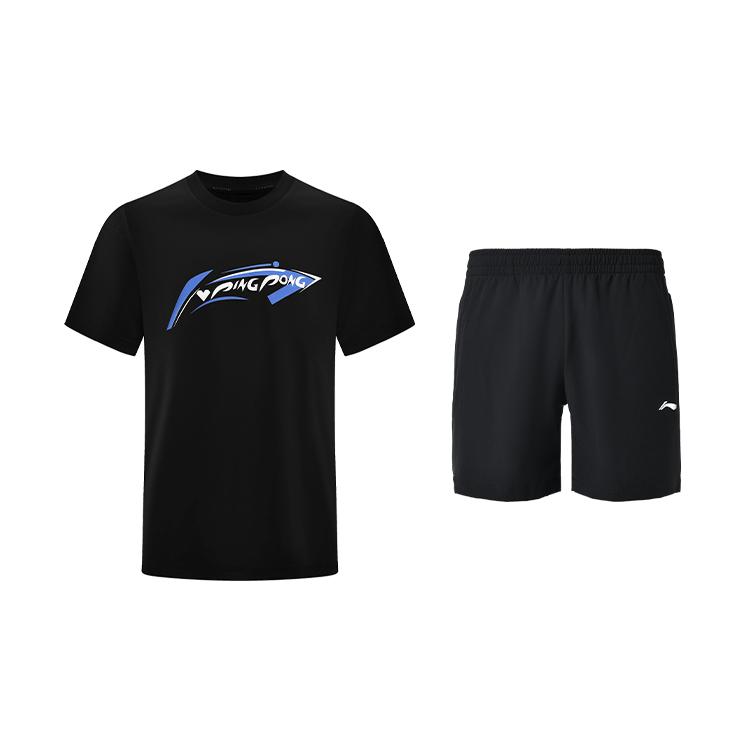 

Li-Ning Letter Print Pullover Comfortable Round Neck Short Sleeve T-Shirt Versatile Quick-Dry Shorts Casual Sports Set Unisex sets AHSV611-1+AKSU789-3 S