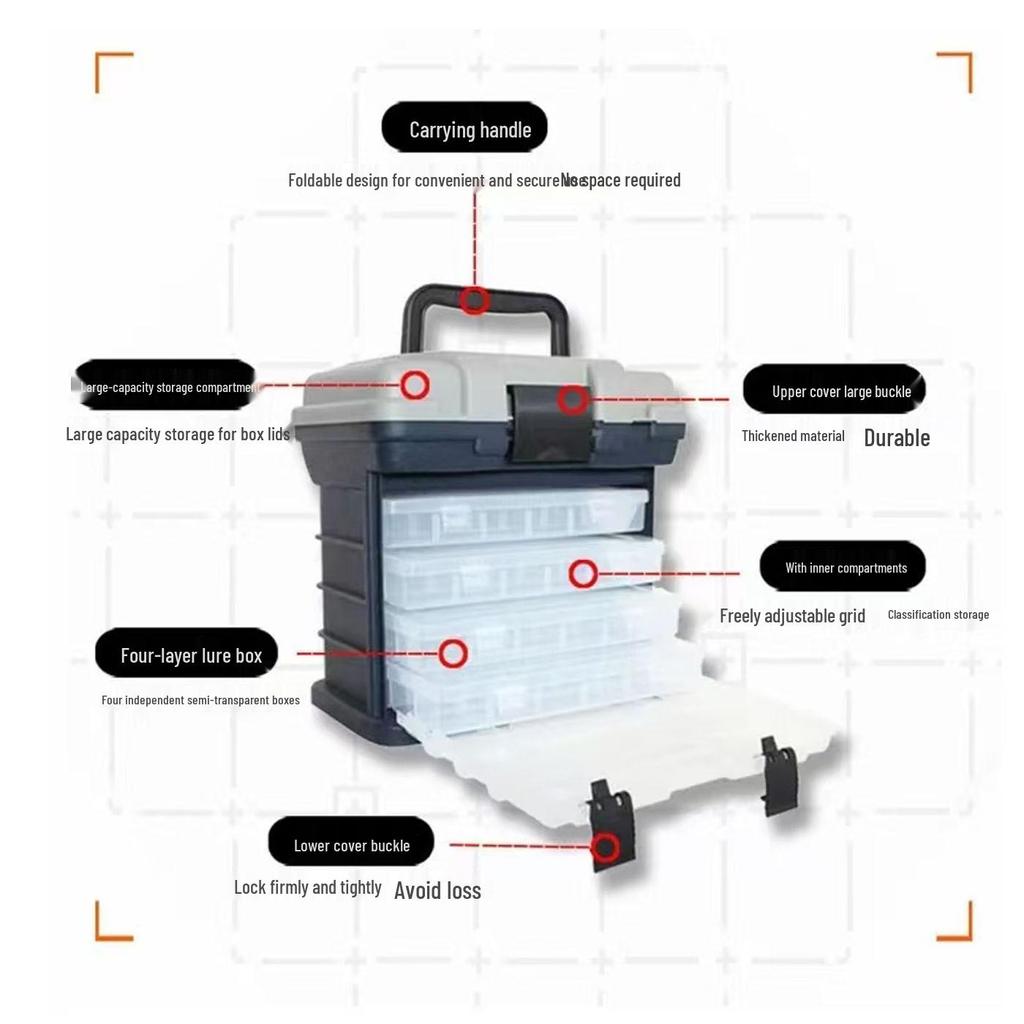 4-Layer ABS Plastic Multi-functional Fishing Tackle Box for Sea Lures