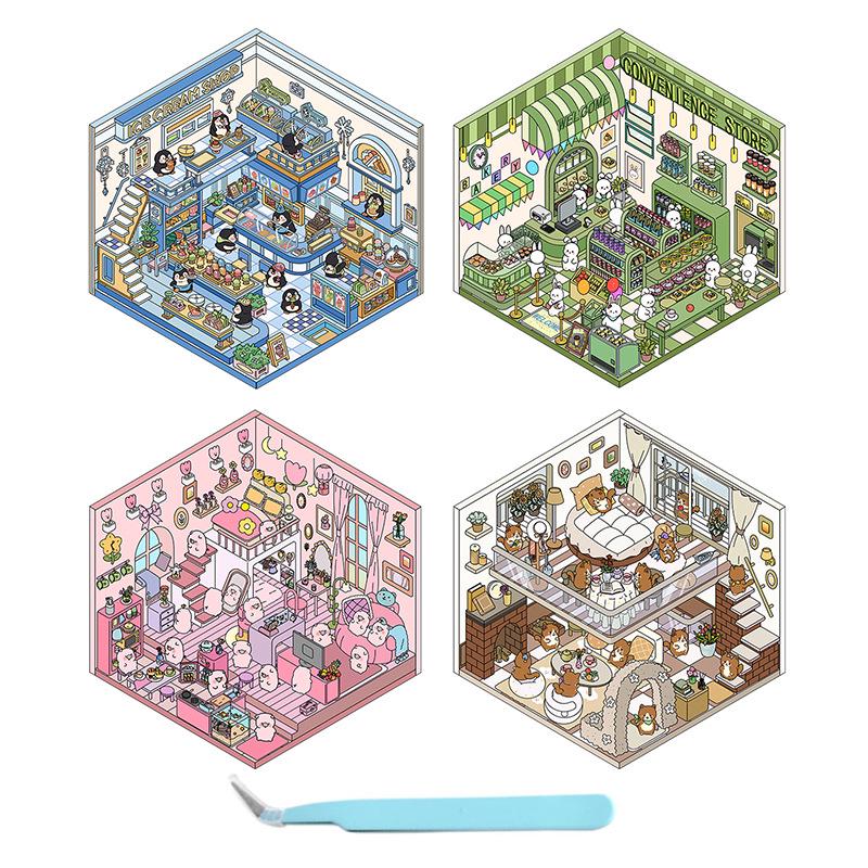 Senyou 3.0 Christmas Cottage 3D Miniature Scene Stickers - Exclusive DIY Landscape Decor