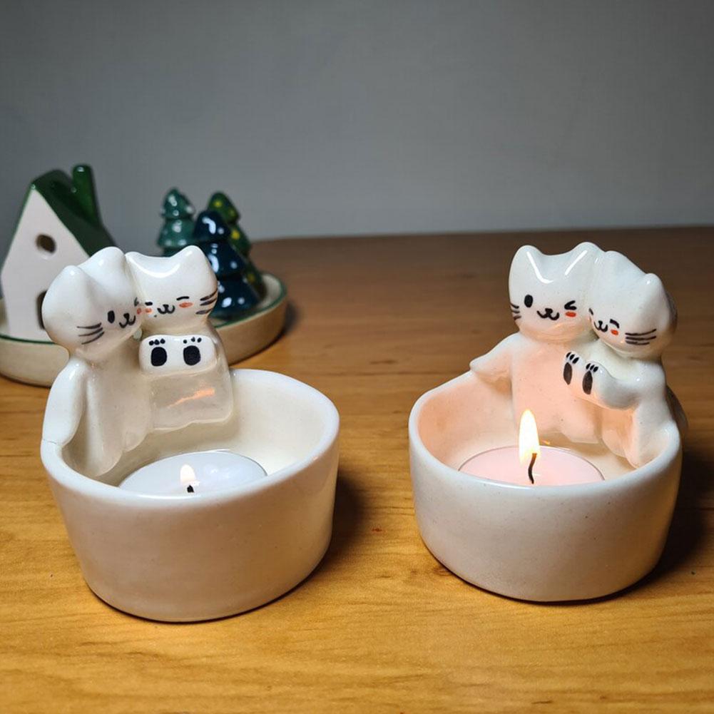 Cute Kitten Candle Holder Warming Paws Cartoon Candle Holder Funny Creative Lovely Scented Heat Resistant Crafts Home Decoration