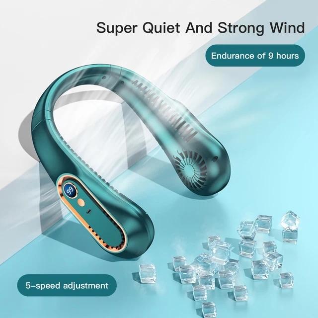 Mini neckless fan with digital screen 5 speed USB charging long lasting silent portable essential for summer outdoor travel