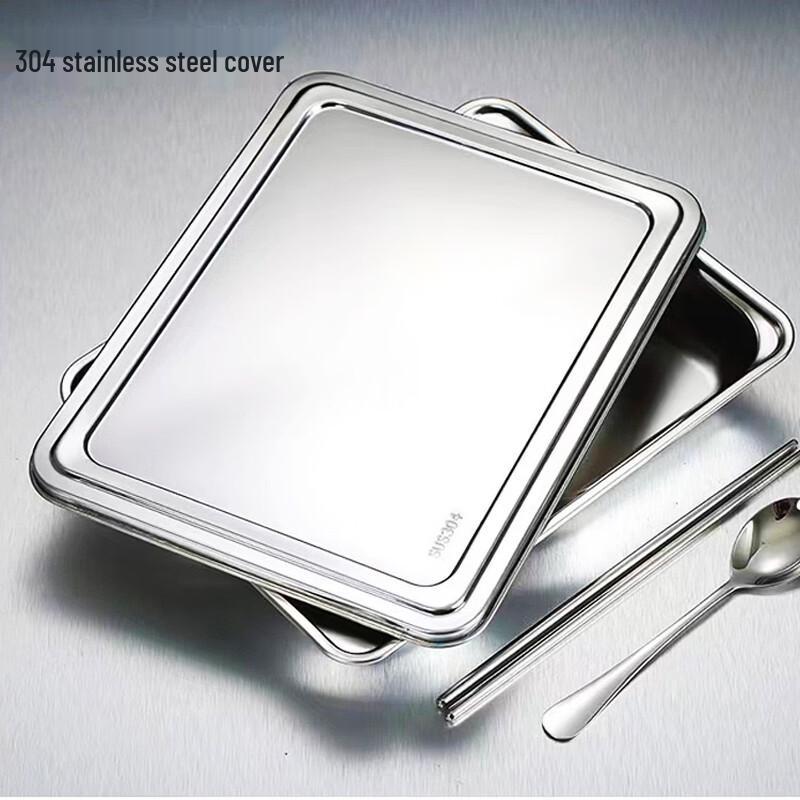 304 Stainless Steel Divided Lunch Tray with Lid