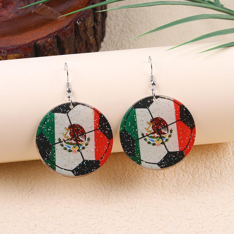 USA Canada Mexico World Cup Flag Element Earrings Tassel Heart Round Acrylic Earrings Dangle Jewelry for Women