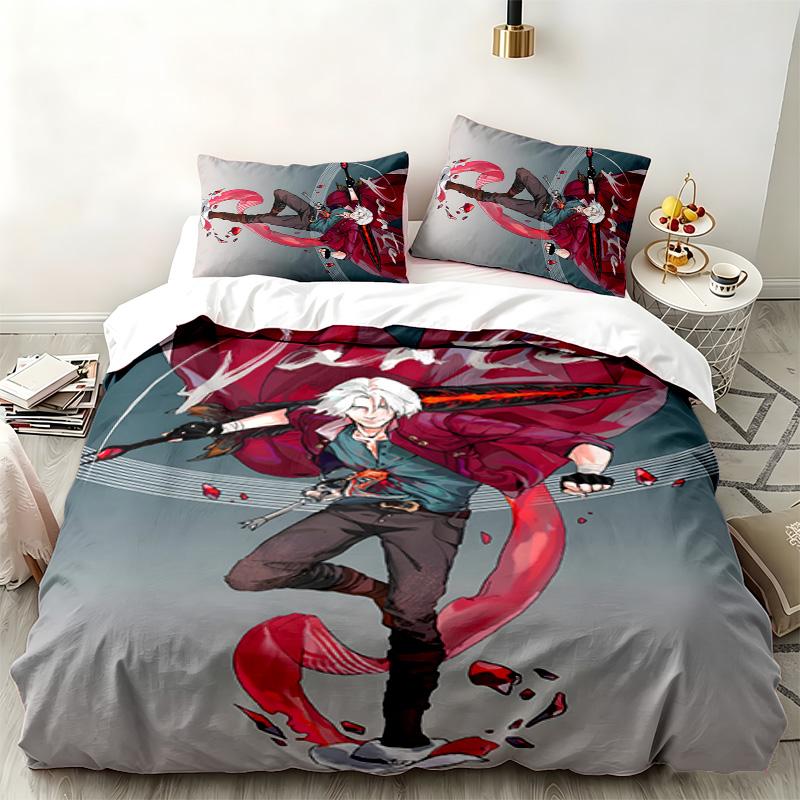 Devil May Cry 3-teiliges Set Perfekt für Schlafzimmergebrauch Bequemes Bettwäsche-Set enthält einen Bettbezug und zwei Kissenbezüge Ideales Geburtstags- oder Weihnachtsgeschenk