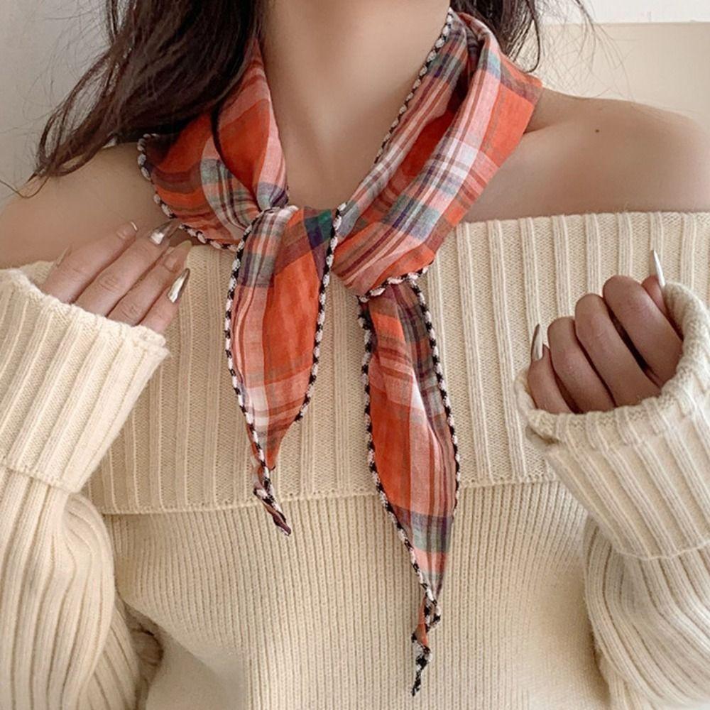 Turban Lattice Headscarf Cotton Triangular Hair Band Retro Pastoral Style Headscarf  Summer